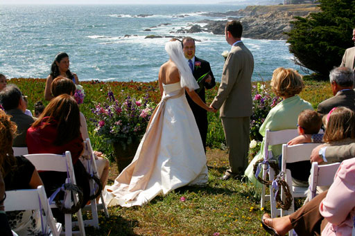 Wedding ceremony on the nearby Sonoma-Mendocino coast bluff; photo by Ron Bolander
