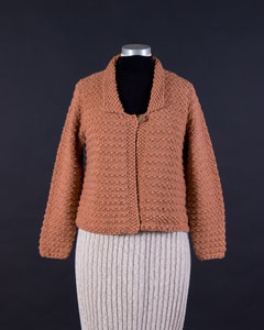 Studio Discovery Tour artist Maureen Feldman: Due Chine jacket: Peach jacket in blend of merino wool & acrylic fiber