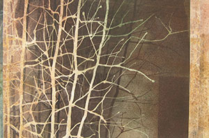 Linda Yoshizawa: Tangled Woods, 22h x 30w Monotype with collage