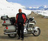 Don Kemp crossing White Pass into Canada on motorcycle