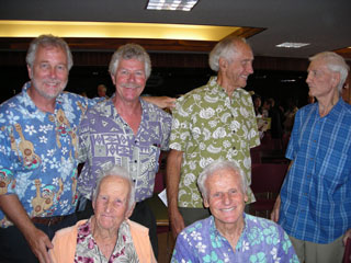 Surfing for Life: L to R - Roy Earnest, Woody Brown, David Brown, Peter Cole, Fred Van Dyke, Wally Froiseth