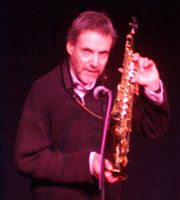 Harrison Goldberg played and demonstrated to students the tenor, alto and soprano saxophones
