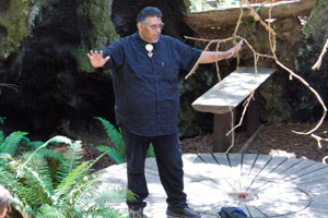 Eric Wilder telling Kashaya history in the redwood grove