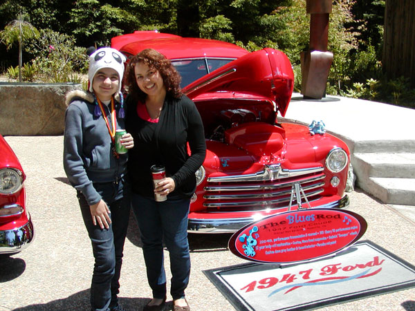 Zoe and Patricia Zacharakis, visiting from Pittsburg CA, in front of Terrace Award winner 1947 Ford Coupe owned by Ron Bella-Via