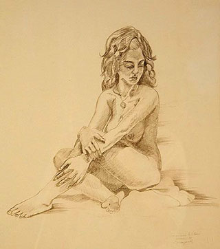 silver point seated nude, by Genevieve Wilson